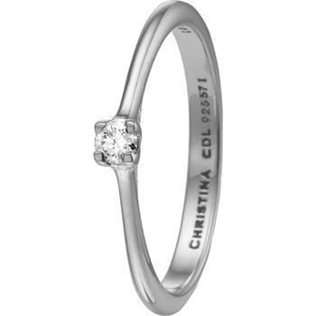 Christina Collect Sterling Silver Solitaire Classic Solitaire Ring with 0.10 ct labgrown diamond, ring sizes from 49-61